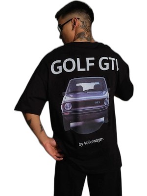 YM PAZARLAMA Erkek Oversize Tişört Golf Gtı Retro Araba Baskılı T-Shirt - Siyah