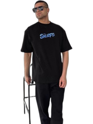 YM PAZARLAMA Erkek Ön ve Arka Baskılı T-Shirt Kısa Kol Bisiklet Yaka Regular Fit Tişört - Siyah