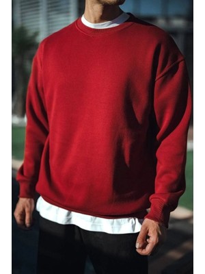 YM PAZARLAMA Erkek Kışlık Bisiklet Yaka Üç Iplik Basic Sweatshirt - Bordo