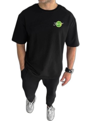 YM PAZARLAMA Erkek Kısa Kol Tişört Bisiklet Yaka Rick And Morty Baskılı T-Shirt - Siyah