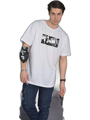 YM PAZARLAMA Erkek Kısa Kol Yazlık Tişört Bisiklet Yaka Baskılı Oversize T-Shirt - Beyaz