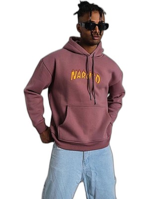 YM PAZARLAMA Erkek 3 Iplik Pamuklu Kapüşonlu Baskılı Cepli Oversize Sweatshirt Hoodie - Gül Kurusu