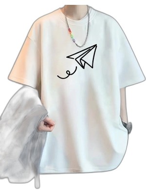 YM PAZARLAMA Erkek Kısa Kol Yazlık Tişört Bisiklet Yaka Baskılı Oversize T-Shirt - Beyaz