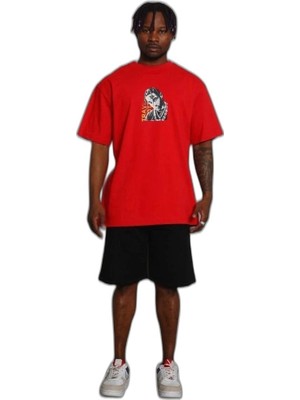 YM PAZARLAMA Erkek Baskılı T-Shirt Kısa Kol Bisiklet Yaka Regular Fit Tişört - Kırmızı