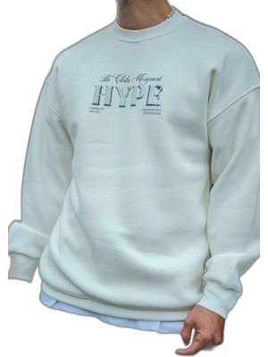 YM PAZARLAMA Erkek 3 Iplik Pamuklu Bisiklet Yaka Baskılı Sweatshirt - Beyaz
