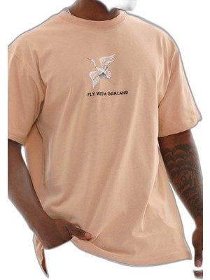 YM PAZARLAMA Erkek Baskılı T-Shirt Kısa Kol Bisiklet Yaka Rahat Kalıp Tişört - Bej
