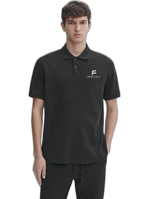 YM PAZARLAMA Erkek Pike Polo Yaka Tişört Düğmeli Baskılı T-Shirt - Beyaz