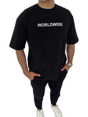 YM PAZARLAMA Erkek Baskılı T-Shirt Kısa Kol Bisiklet Yaka Regular Fit Rahat Kalıp Günlük Tişört - Siyah