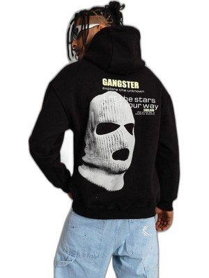 YM PAZARLAMA Erkek Baskılı Kapüşonlu 3 Iplik Pamuklu Hoodie Sweatshirt - Siyah