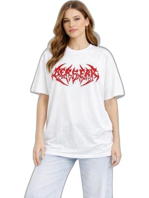 YM PAZARLAMA Kadın Kısa Kol Yazlık Tişört Bisiklet Yaka Baskılı Oversize T-Shirt - Beyaz