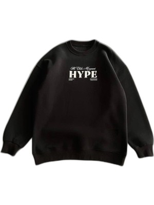 YM PAZARLAMA Kadın 3 Iplik Pamuklu Bisiklet Yaka Baskılı Sweatshirt - Siyah