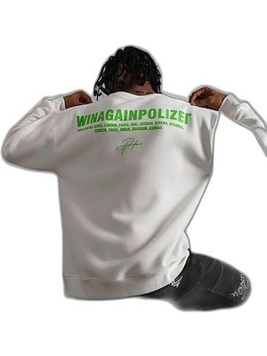 YM PAZARLAMA Erkek Oversize Sweatshirt Ön ve Sırt Baskılı 3 Iplik Pamuklu - Beyaz
