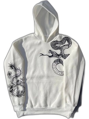 YM PAZARLAMA Kadın Oversize Kapüşonlu Kanguru Cepli Baskılı 3 Iplik Pamuklu Sweatshirt Hoodie -   Beyaz