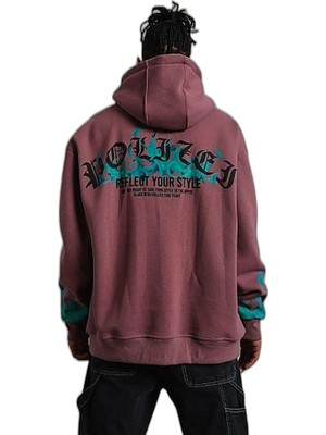 YM PAZARLAMA Erkek 3 Iplik Içi Pamuklu Alev Baskılı Kapüşonlu Hoodie Sweatshirt - Gül Kurusu