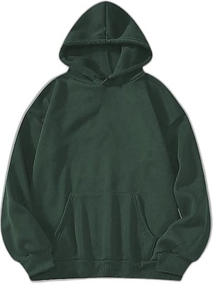 YM PAZARLAMA Erkek 3 Iplik Pamuklu Kapüşonlu Kanguru Cepli Sweatshirt Hoodie - Koyu Yeşil