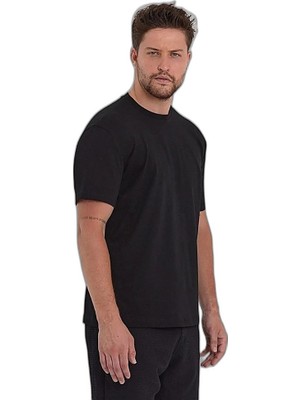 YM PAZARLAMA Erkek Düz Penye Tişört Bisiklet Yaka Kısa Kol Regular Fit T-Shirt - Siyah