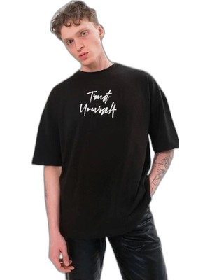 YM PAZARLAMA Erkek Kısa Kol Yazlık Tişört Bisiklet Yaka Baskılı Oversize T-Shirt -  Siyah