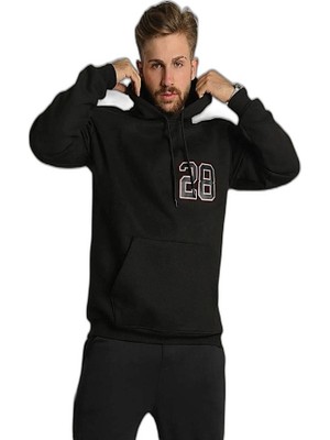 YM PAZARLAMA Erkek 3 Iplik Pamuklu Kapüşonlu Baskılı Cepli Oversize Sweatshirt Hoodie - Siyah