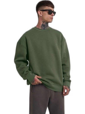 YM PAZARLAMA Erkek Bisikilet Yaka 3 Iplik Pamuklu Sweatshirt - Haki