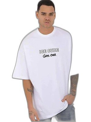 YM PAZARLAMA Erkek Kısa Kol Yazlık Tişört Bisiklet Yaka Baskılı Oversize T-Shirt - Beyaz