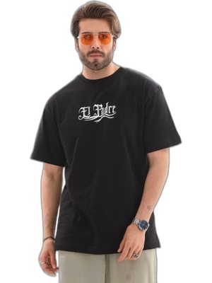 YM PAZARLAMA Erkek Kısa Kol Yazlık Tişört Bisiklet Yaka Baskılı Oversize T-Shirt - Siyah