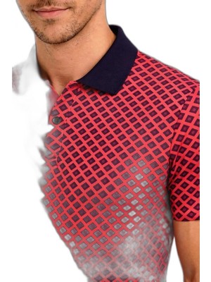 YM PAZARLAMA Erkek Pike Kumaş Polo Yaka Desenli Tişört Kısa Kol Yazlık T-Shirt - Kırmızı