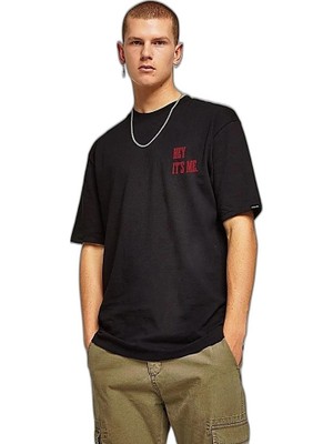 YM PAZARLAMA Erkek Baskılı T-Shirt Kısa Kol Bisiklet Yaka Regular Fit Rahat Kalıp Tişört - Siyah