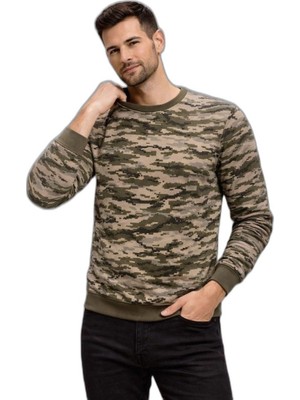 YM PAZARLAMA Erkek Kamuflaj Desenli 2 Iplik 4 Mevsim Uzun Kollu Bisiklet Yaka Sweatshirt - Kamuflaj