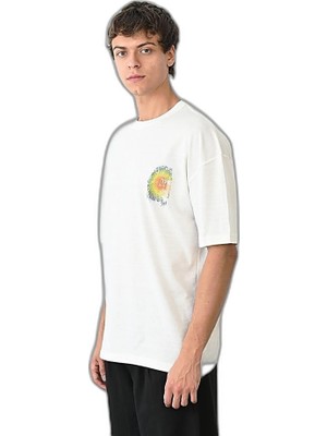YM PAZARLAMA Erkek Kısa Kol Yazlık Tişört Bisiklet Yaka Baskılı Oversize T-Shirt - Beyaz