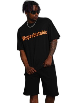 YM PAZARLAMA Erkek Baskılı Tişört Kısa Kol Bisiklet Yaka Oversize T-Shirt - Siyah