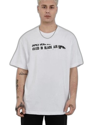 YM PAZARLAMA Erkek Kısa Kol Yazlık Tişört Bisiklet Yaka Baskılı Oversize T-Shirt - Beyaz