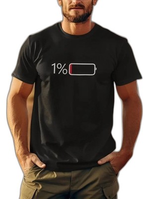 YM PAZARLAMA Erkek Sarj %1 Baskılı T-Shirt Kısa Kol Bisiklet Yaka Regular Fit Tişört - - Siyah