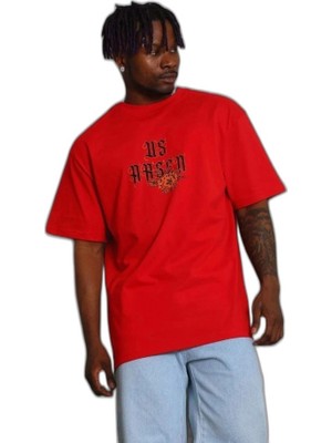 YM PAZARLAMA Erkek Baskılı T-Shirt Kısa Kol Bisiklet Yaka Regular Fit Tişört - Kırmızı