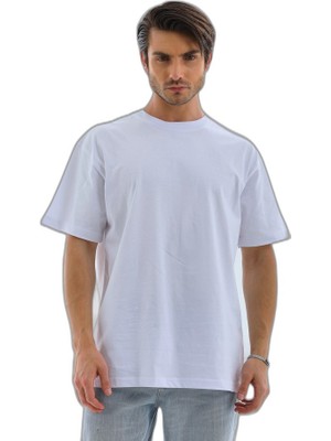 YM PAZARLAMA Erkek Düz Yazlık Kısa Kol Tişört Bisiklet Yaka Oversize T-Shirt - Beyaz