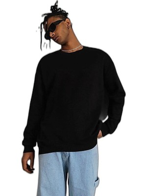 YM PAZARLAMA Erkek Bisiklet Yaka Baskılı 3 Iplik Pamuklu Sweatshirt -  Siyah
