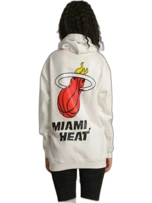 YM PAZARLAMA Kadın Oversize Kapüşonlu Cepli Baskılı 3 Iplik Pamuklu Hoodie Sweatshirt - Beyaz