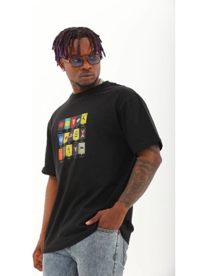 YM PAZARLAMA Erkek Kısa Kol Baskılı Bisiklet Yaka T-Shirt - Siyah