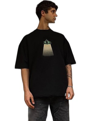 YM PAZARLAMA Erkek Kısa Kol Yazlık Tişört Bisiklet Yaka Baskılı Oversize T-Shirt - Siyah