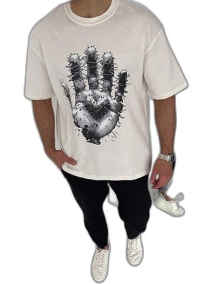 YM PAZARLAMA Erkek Baskılı T-Shirt Kısa Kol Bisiklet Yaka Regular Fit Rahat Kalıp Günlük Tişört - Beyaz