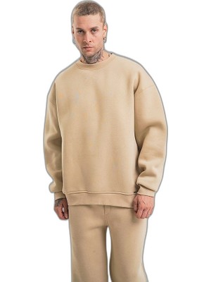 YM PAZARLAMA Erkek Uzun Kol Bisiklet Yaka 3 Iplik Pamuklu Kışlık Sweatshirt  - Bej