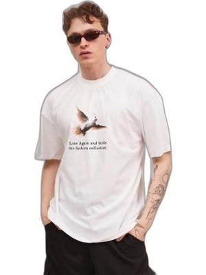 YM PAZARLAMA Erkek Kısa Kol Yazlık Tişört Bisiklet Yaka Baskılı Oversize T-Shirt - Siyah