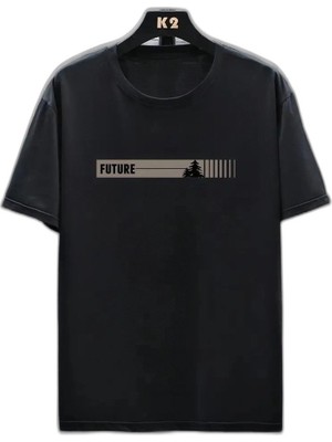 YM PAZARLAMA Erkek Tişört Futre Baskılı Kısa Kol Bisiklet Yaka T-Shirt - Siyah