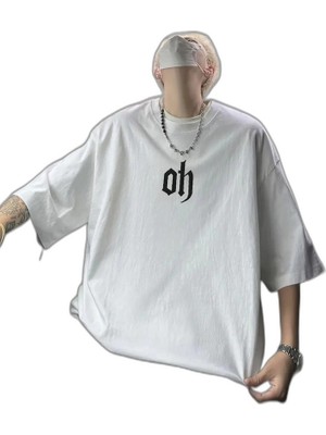 YM PAZARLAMA Erkek Kısa Kol Yazlık Tişört Bisiklet Yaka Baskılı Oversize T-Shirt - Beyaz