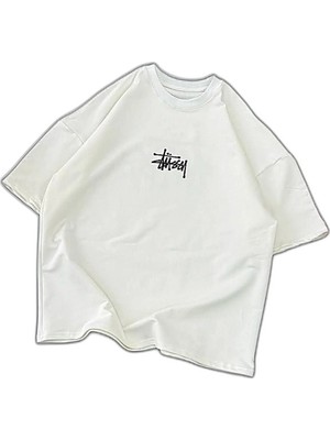 YM PAZARLAMA Erkek Kısa Kol Yazlık Tişört Bisiklet Yaka Baskılı Oversize T-Shirt - Beyaz