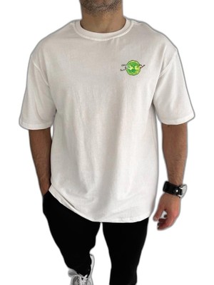 YM PAZARLAMA Erkek Kısa Kol Tişört Bisiklet Yaka Rick And Morty Baskılı T-Shirt - Beyaz