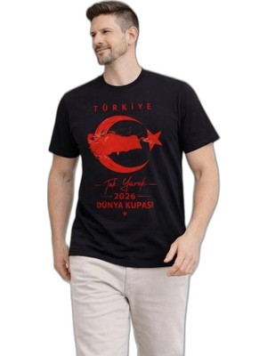 YM PAZARLAMA Erkek Türkiye Ay Yıldız Baskılı Taraftar Forma T-Shirt - Siyah
