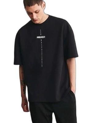 YM PAZARLAMA Erkek Kısa Kol Yazlık Tişört Bisiklet Yaka Baskılı Oversize T-Shirt - Siyah