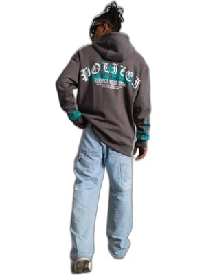 YM PAZARLAMA Erkek 3 Iplik Pamuklu Alev Baskılı Kapüşonlu Hoodie Sweatshirt - Gri