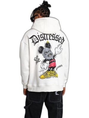 YM PAZARLAMA Erkek 3 Iplik Pamuklu Kapüşonlu Baskılı Cepli Oversize Sweatshirt Hoodie - Beyaz