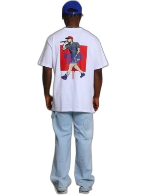YM PAZARLAMA Erkek Baskılı Tişört Kısa Kol Bisiklet Yaka Oversize T-Shirt - Beyaz